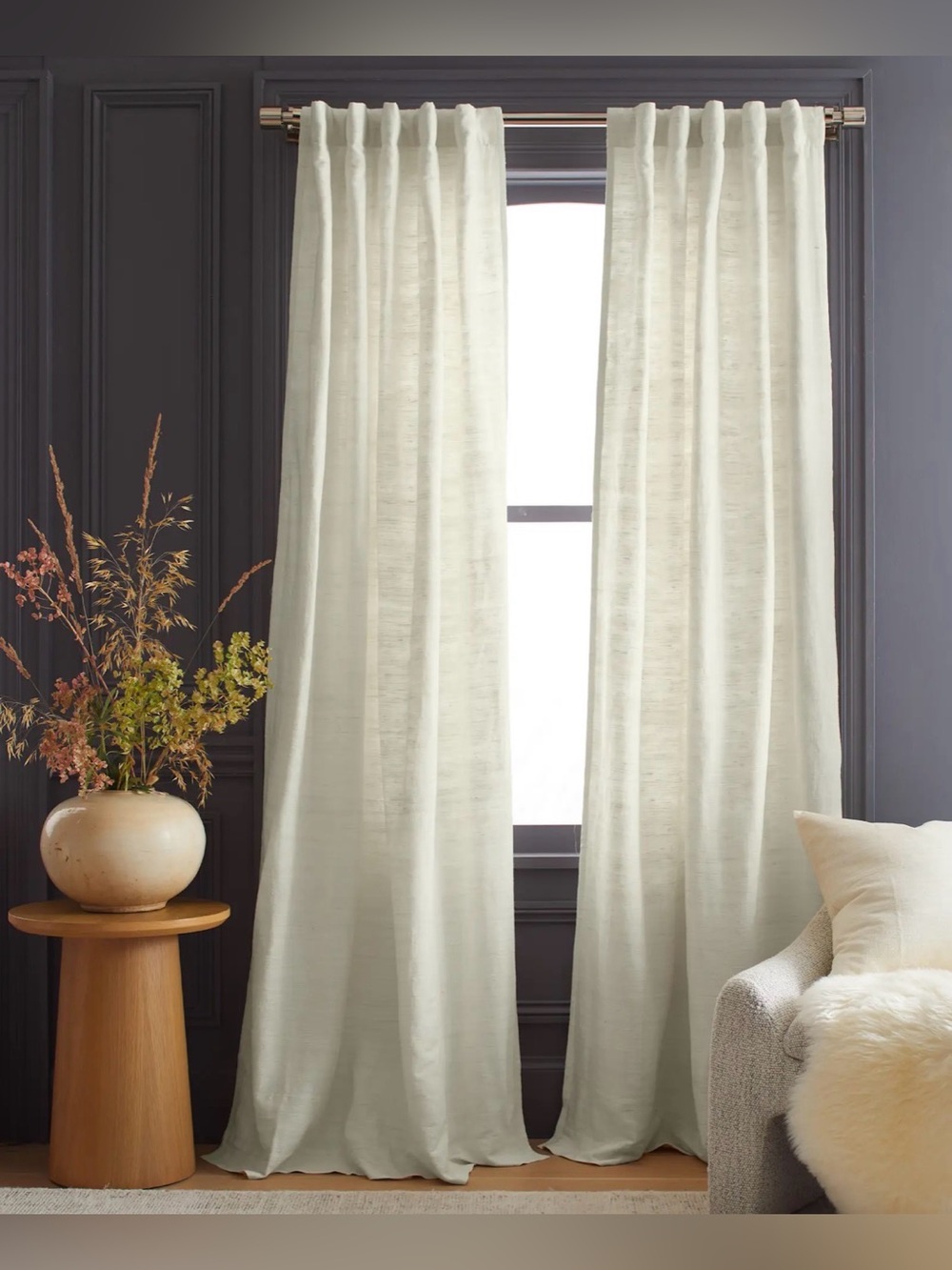 New Quince 100% Silk Neutral Ivory Curtain 1 Panel 48 x 84” Light Filtering